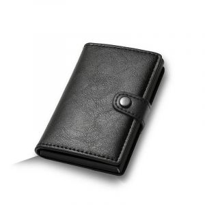 HUED-Portefeuille porte-carte de cr&eacute;dit en Fiber de carbone pour hommes, Rfid intelligent en m&eacute;tal, mince, Pop-Up, minimaliste, petit porte-monnaie noir, Vallet en m&eacute;tal-Black - Neuf