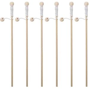 Lot de 6 cannes à pêche magnétiques en bois brut pour enfants, jeu de piscine, beige - Neuf