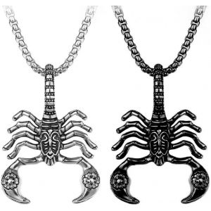 Trahoo-2 Pcs Scorpion Collier Goth Punk Rock Hip Hop Pendentif Collier Cool Roi Scorpion Hommes Charme Pendentif Collier - Noir Argent - Neuf