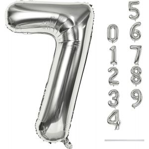 SJZG-Grands Ballons Argent&eacute;s En Forme De Chiffres Pour Hommes Et Femmes - 101,6 Cm - Grand Format - Num&eacute;ro 7 - Film Aluminium Mylar - Auto-Gonflant - Ballons Num&eacute;ros 0-9 - Pour Hommes Et Femmes - Pou - Neuf