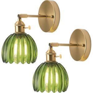 Ulteronixshop-Lots De 2 Applique Murale En Verre Vert Lampe Murale Int&eacute;rieure Avec Interrupteur E27 Vintage Salle De Bain Luminaire Mural &Eacute;clairage Murale Pour Chambre Salon Cuisine - Neuf