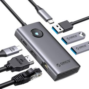 USB C Station d'accueil, 6 en 1 Hub USB C avec Ethernet 1 G, HDMI 4K 30Hz, PD 100 W, 3 Ports USB A 5Gbps, Adaptateur USB C vers USB 3.0 Compatible avec MacBook Pro Air XPS Lenovo HP - Neuf