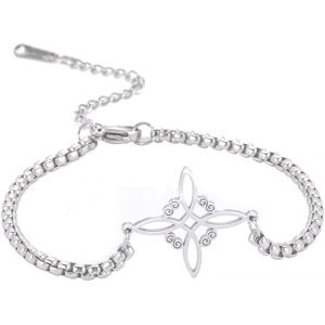 Kal-Bracelet N?ud Celtique Pour Femmes/Hommes En Acier Inoxydable Bracelet Double Corde N?ud Celtique Motif Sorcellerie Amulette Wiccan Bijoux Géométriques (Argent) - Neuf