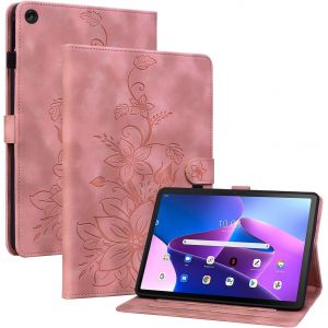 Kal-Coque Pour Lenovo Tab M10 (3rd Gen) 10.1 Pouces 2022 Modèle Tb-328fu/Tb-328xu, Multi-Angles De Visualisation Housse De Protection En Similicuir Avec Porte-Carte Couverture Motif Lys, Rose - Neuf