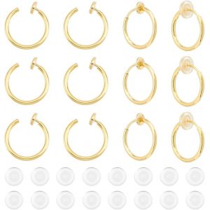 Kal-20 Pcs Boucles D'oreilles À Clips Dorées 304 Boucles D'oreilles Créoles Rétractables Acier Inoxydable Pour Femmes Boucles D'oreilles À Clipser Métal Avec Coussinets En Silicone Pour Bijoux - Neuf
