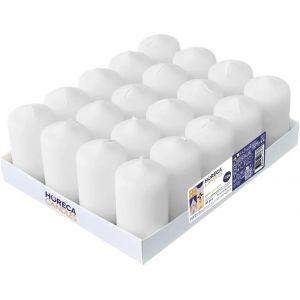 Horeca Candles - Bougies Piliers - Ivoire - Ø 4 x 7 cm - Lot de 20 Bougies Décoratives pour la Maison - Longue Durée 12 Heures - Cire Non Parfumées - Pour la Maison, Mariage, Fêtes et la Restauration - Neuf