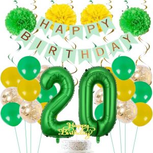 SJZG-Lot De 20 Banni&egrave;res &laquo; Happy Birthday &raquo; - D&eacute;coration D'Anniversaire - Ballons Verts - Ballons &Agrave; Confettis - 20 Ans - Vert - Or - Vert - Or - Accessoires De D&eacute;coration De F&ecirc;te - Neuf