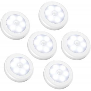 Veilleuse Led Avec D&eacute;tecteur De Mouvement, 6 Lampes De Placard &Agrave; D&eacute;tecteur De Mouvement, Marche/Arr&ecirc;t Automatique Et &Agrave; Piles, Lumi&egrave;re Int&eacute;rieure &Agrave; D&eacute;tecteur De Mouvement - Blanc - Neuf