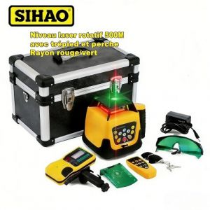 Niveau laser Vert 4x360&deg;-SIHAO-Rouge-Port&eacute;e de travail de 500 M-Offrir le r&eacute;cepteur laser, la t&eacute;l&eacute;commande, la carte cible laser, les lunettes de protection laser, la bo&icirc;te de transport et le chargeur - Neuf