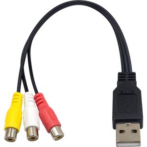 VornixorSarlshop-C&acirc;ble USB vers RCA, USB A 2.0 M&acirc;le vers 3 RCA Femelles pour PC, Mac, AV, HDD et DVR - 25 cm - Neuf