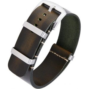 Eryi-Bracelets De Montres En Cuir Remplacement Bracelet Pour Montre En Cuir Huilé Crazy Horse 18mm 19mm 20mm 21mm 22mm 24mm Bracelets En Une Seule Pièce Pour Homme Et Femme Avec Boucle Argent/Noir - Neuf