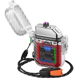 Eryi-Briquet Lumineux 3 Modes De Lampe De Poche Coupe-Vent Étanche Briquet Électrique Rechargeable Briquet Plasma Dual Arc Avec Sifflet D'urgence De Survie Et Cordon - Neuf
