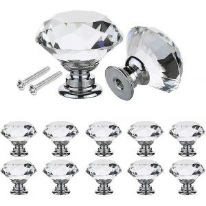 10 poign&eacute;es en cristal,Poign&eacute;es de porte d'armoire &agrave; tiroir en cristal de diamant de 30mm,Poign&eacute;es de porte en verre de cuisine - Neuf