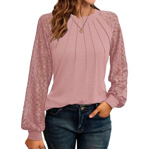 Utigh-Chemisier Pour Femme Blouses Tunique Chemisier À Manches Longues Et Col Ras Du Cou En Dentelle Chemise Blouse Mode Élégante - Neuf