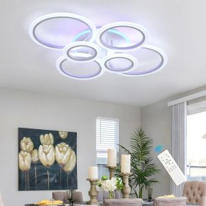 Subzonal-Plafonnier Led&iquest;6 Anneaux Ronde Luminaires Int&eacute;rieur Suspension Design&iquest;3000-6000k Dimmable Lustre Salon&iquest; 70w Lumi&egrave;re Plafond&iquest;Leds Pour Chambre Moderne&iquest;Lampe Pour Bureau Cuisine Couloir&iquest;Blanc - Neuf