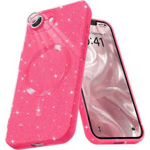 Kal-Coque Magnétique Pour Iphone 16e Etui À Paillettes Brillant Compatible Avec Magsafe Charge Sans Fil Housse De Protection Antichoc Pour Appareil Photo Glitter Silicone Tpu Souple,Rouge Rosé - Neuf
