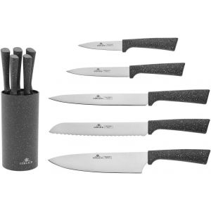 Jexnovashop-Set Couteau Cuisine En Acier Inoxydable Ensemble De 5 Couteaux 1 X Couteau De Chef 1 X Couteau &Agrave; Pain 2 X Couteau De Cuisine 1 X Couteau &Agrave; L&eacute;gumes 54-55 Hrc Smart Granit - Neuf