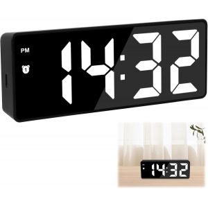 KAL-Réveil Numérique Avec Écran Led, Horloge Numérique Réveil Led Avec Adaptateur 6,7"" Grand Écran Horloges Avec Touche Snooze Port De Recharge Usb 3 Niveaux De Luminosité (Lumière Blanche) - Neuf