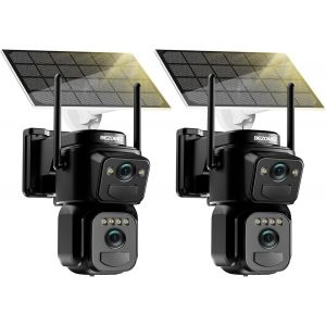 4K Dual Lens Outdoor Wifi Surveillance Camera, 360° Ptz Ip Camera, 8Mp Human Detection With Solar Panel, Automatic Tracking, 30M Colour Night Vision, Waterproof, Audio (Black 2Pcs) - Neuf