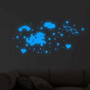 Licorne Etoiles Phosphorescentes Plafond Lune et Etoiles Lumineuses Autocollants Stickers Muraux Enfants Etoile Fluorescente pour Bébé Fille d'Enfants Chambres Plafond Décoration Muraux Salon - Neuf