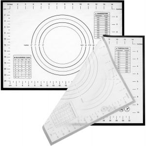 TIANYI-Lot de 2 Grands Tapis de Cuisson en Silicone, Feuilles de Tapis à Pâtisserie Antidérapant, Tapis avec Mesures Reutilisable 30 x 39 cm pour Cuisine/Gâteau/Pizza/Fondant/Pâte - Neuf