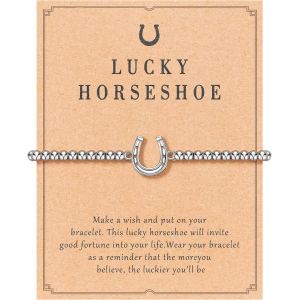 Eryi-Bracelet De Perles En Argent Pour Femme, Bracelet Ajustable Avec Pendentif Cheval/Chouette/Tortue/Libellule, Bracelets D'amitié Cadeaux Symbole Apporte La Bonne Chance - Neuf