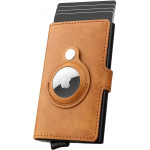 TRAHOO-Porte-Cartes de cr&eacute;dit AirTag Wallet pour Hommes, Porte-Cartes en Cuir RFID bloquant Le bo&icirc;tier de Carte bancaire en m&eacute;tal Pop Up(Marron) - Neuf
