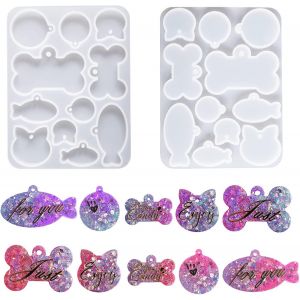 Lot De 11 Porte-Cl&eacute;s En Silicone Pour Chien Forme En Forme D'os En R&eacute;sine &Eacute;poxy Forme Pendentif Bijoux En Fonte Animaux Compagnie Jour Poisson Chat Rond En Cristal Avec Trous Bricolage - Neuf
