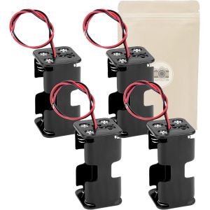 Hamiltion-4X Armature Support Boite Boitier Carré Pour 4 : 2 + 2 Pile Batterie Aa Lr06 Avec Fils Noir Rouge Coupleur - Neuf