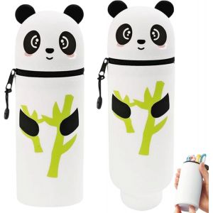 MAA-Trousse à Crayons en Silicone,Trousse 2 en 1 en Silicone Souple,Trousse À Crayons Panda Et Porte-Clés Panda,Trousse À Crayons Animal en Silicone,Trousse Silicone Scolaire - Neuf