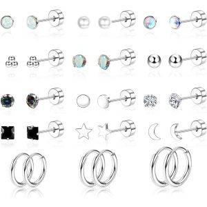 Chenquansarl-Boucles D'oreilles M&eacute;dicales En Acier Chirurgical Pour Femmes Et Hommes, Ensemble D'anneaux Hypoallerg&eacute;niques Avec Opale Et Zircone, Id&eacute;al Pour Plusieurs Piercings - Neuf