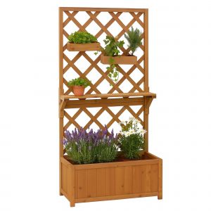 Jardinière Sur Pied Hwc-P68, Bac À Plantes/À Fleurs Treillis Support De Tuteurage Tablette Bacs Suspendus Bois Mvg 135x70x30cmNaturel - Neuf