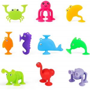 Ulteronixshop-Jouets &agrave; Ventouse Silicone pour Enfants, Jouets de Bain Animal Sucker Toys, 10 Pi&egrave;ces Jeu Fl&eacute;chettes, &Eacute;ducation Cadeau pour Gar&ccedil;ons Filles de 3 4 5 Ans. - Neuf
