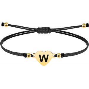 Eryi-- Bracelet Lettre Initiale A - Z En Acier Inoxydable Avec Fil Ciré, Bracelet Femme Ou Homme, Bracelet Coeur Avec Lettre Gravée, Cadeau Pour Mère, Fille, Amie, Petite Amie - Neuf
