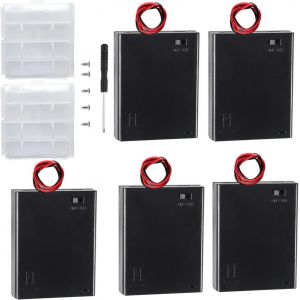 5 Pièces AAA Support de Batterie avec Wire Leads,4 x 1.5V Support de Batterie,6V Battery Holder Box Case,AAA Boîte à Piles en Plastique avec Couvercle et Interrupteur on/Off(Noir) - Neuf
