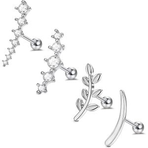 Kal-Pcs 16g Boucles D'oreilles Clou Cartilage Pour Femmes Acier Inoxydable Cz Tragus Helix Vis Arri&egrave;re Boucles D'oreilles Piercing Hypoallerg&eacute;nique Argent Or Or Rose Noir - Neuf