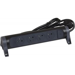 YTFHG-LEGRAND - Multiprise Rotative Avec Interrupteur à Voyant LED - 4 Prises Surface avec Terre - Cordon 3m - Noir et Gris Foncé - Neuf