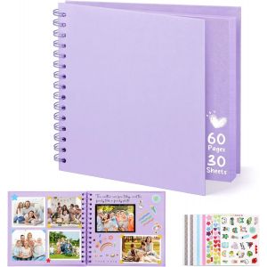 Tianyi-Album Photo Scrapbooking, 8-Inch Album Photo Personnalisable, Carrée Diy Livre Scrapbooking Avec 5 Autocollants, Livre D'or Anniversaire Photo Pour Mariage Et Bébés, Voilet, 60 Pages - Neuf
