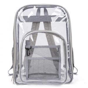 VITATA Sac &agrave; dos &eacute;tudiant imperm&eacute;able en PVC transparent et tendance-Gris clair - Neuf