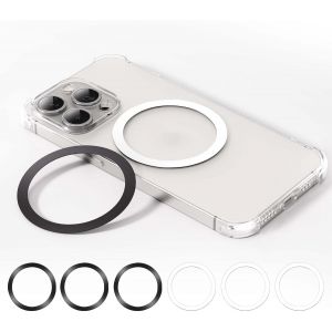 Anneaux M&eacute;talliques,Universelle Anneau Pour Accessoires Magn&eacute;tiques,Anneau Autocollant Adh&eacute;sif,Compatible Avec Magsafe,Pour Iphone 16 15 14 13 12 (3 Noir + 3 Blanc) - Neuf