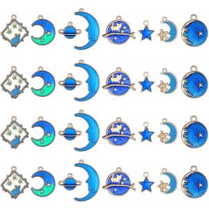 Ytseazn-32 Pièces Pendentifs Charms Émail Plaqué Or Pendentif Breloque Lune Et Étoile Breloques En Émail Bleu Pour Boucles D'oreilles Collier Bracelet Fabrication De Bijoux,8 Styles - Neuf