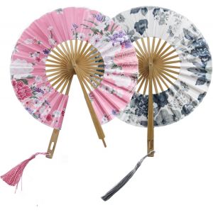 KALANKA-2 Pièces Éventails Pliants de Sac à Main Éventail Japonais Éventails de Mariage en Bambou pour Spectacle de Danse pour la Décoration de la Maison de Fête de Mariage - Neuf