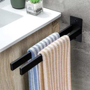 Dww-Porte Serviette Noir ,Barres Porte-Serviettes Auto-Adhésif Support De Serviettes En Acier Inoxydable 39cm Pour Salle De Bain Ou Cuisine Sans Percage Porte Serviette Salle De Bain - Neuf