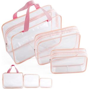 MAA-3 pcs Trousse de Toilette Transparente,Trousse Transparente, étanche Sac cosmétiques PVC Multifonction kit Voyage,pour Salle de Bain, Les Voyages, PiscineLes Vacances (Pink) - Neuf