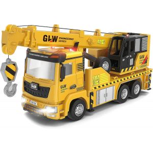 KAJGL-Véhicules De Chantier Enfants,1:40 Camion Grue Enfant,Engins De Chantier Jouet Avec Lumière Et Son,Voiture Jeux Construction,Jouets Grue - Neuf