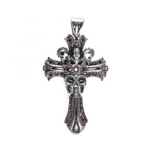 Croix Royale T&ecirc;te De Mort Pendentif Argent Pierre Rouge - Neuf