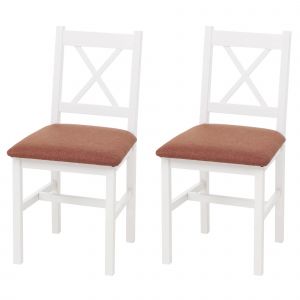 Lot de 2 chaises de salle &agrave; manger HWC-F77, chaise avec dossier, chaise de cuisine, bois massif, tissu, style cottageblanc, rembourrage terracotta - Neuf