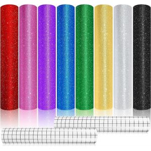 Mevronisshop-Lot De 8 Feuilles De Vinyle Adh&eacute;sives &Agrave; Paillettes Avec 2 Feuilles De Transfert, 30,5 X 30,5 Cm En Vinyle Permanent Pour La Plupart Des D&eacute;coupes - Neuf