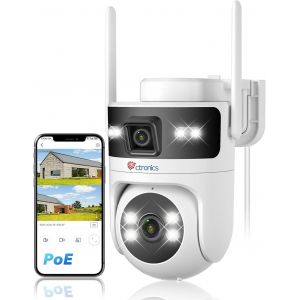 Poe Caméra Surveillance Wifi Extérieure [Double Objectif], 2.4/5Ghz Wifi Caméra Ip, Ptz Camera Nvr, Détection Humain & Suivi Automatique, Vision Nocturne Couleur, Pc/Cloud/Tf, Ip66 - Neuf