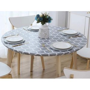 Nappe Ronde En Pvc Imperm&eacute;able Grise De 122 Cm, Motif Treillis Marocain - Neuf